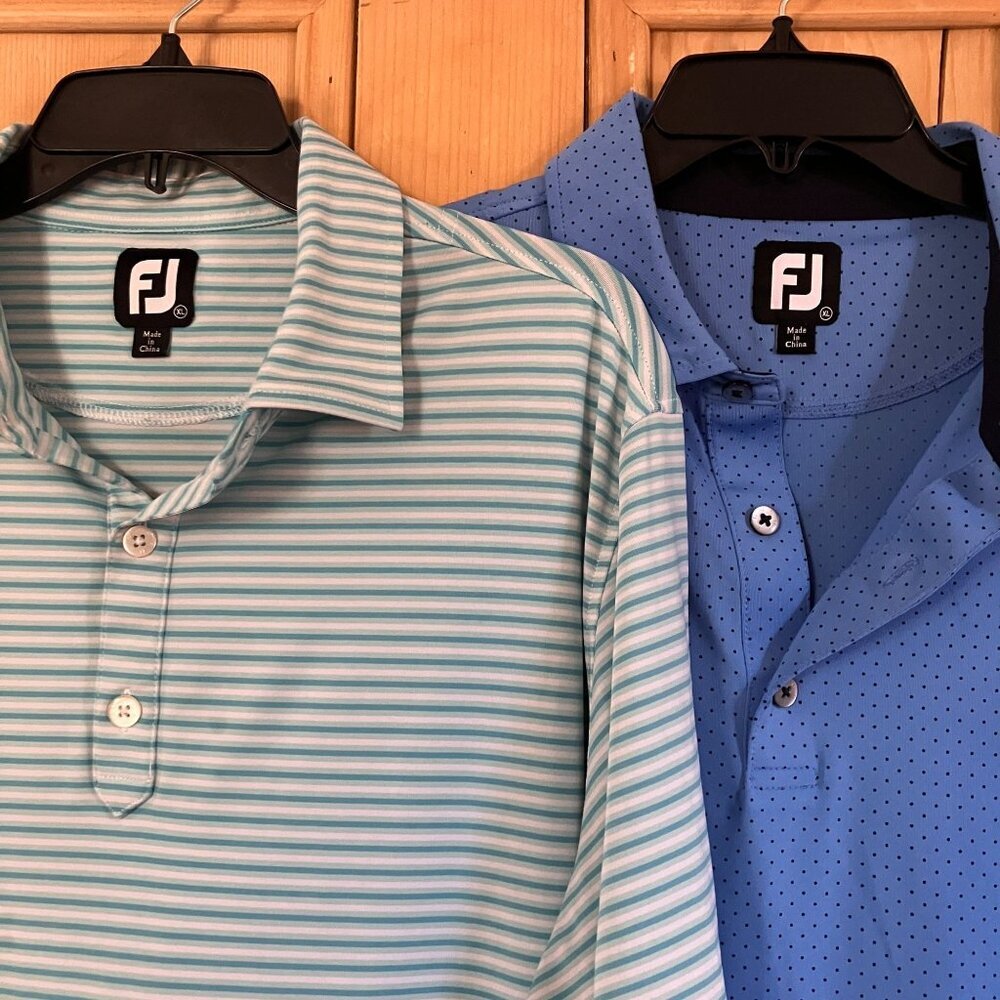 FootJoy FJ Mens (2) SET Striped Polka Dot Golf Polo Shirt Size XL Blue SP EXC